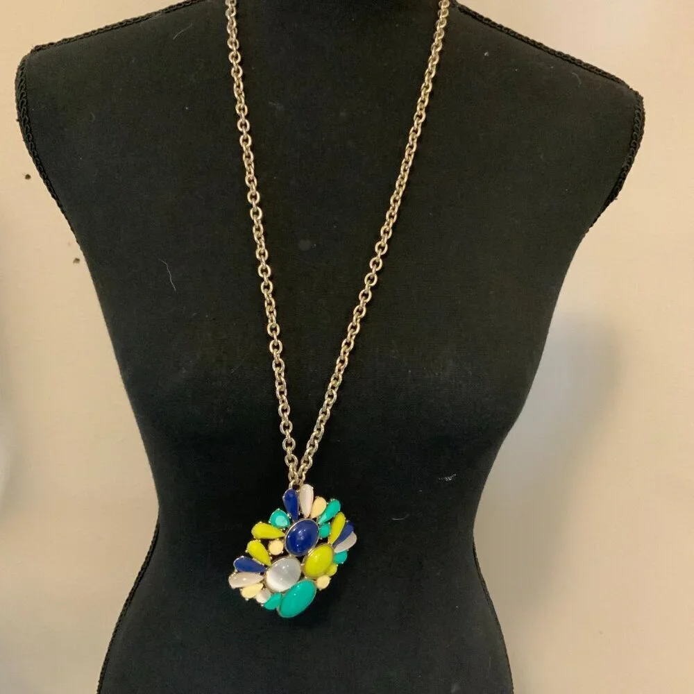 Banana Republic Jewel Tone Green Blue White Cabochons Gold Tone Necklace